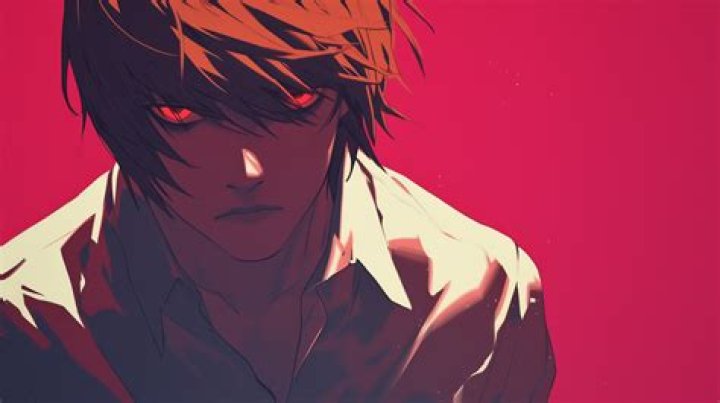 Light Yagami from 'Death Note' is holding up a book. 